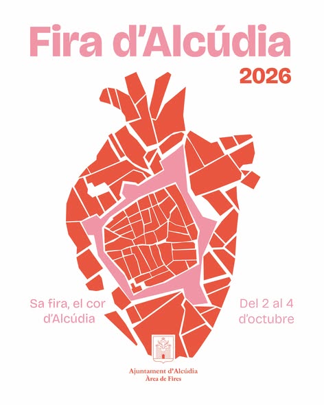 Afișul oficial Fira d'Alcúdia 2026, cu orașul vechi desenat ca o inimă roșie