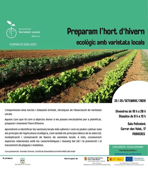 Afișul cursului despre grădina ecologică de iarnă din Porreres