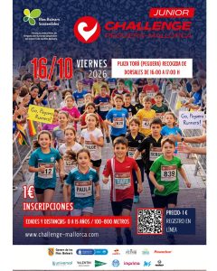 Afișul Junior Challenge Peguera-Mallorca pentru copii, în Plaza Torà