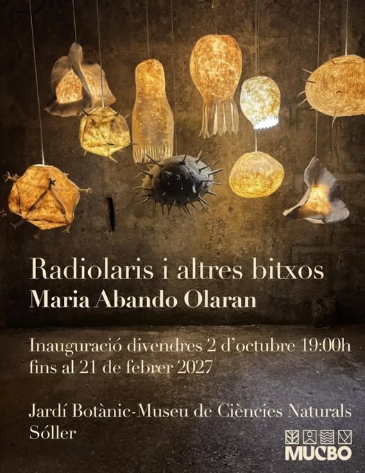 Afișul expoziției Radiolaris i altres bitxos cu sculpturi suspendate din lână luminată